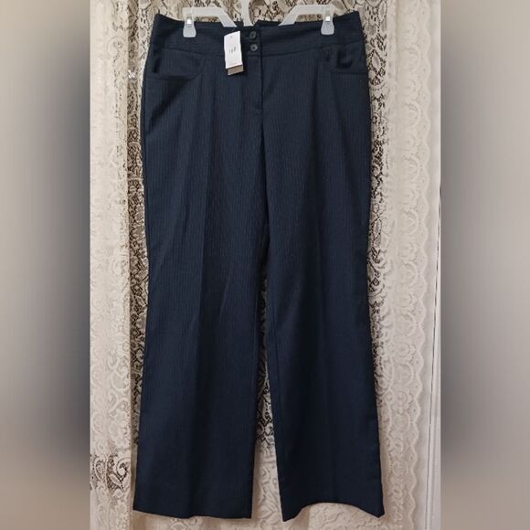 J. Jill Midnight Blue Pinstriped Wide-leg Dress Pants Size 10 NWT! - Picture 1 of 10